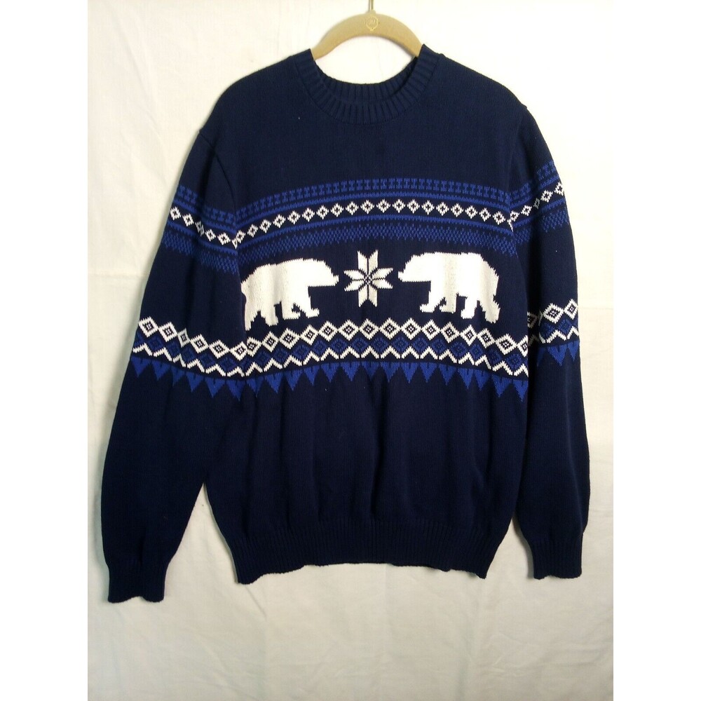 St. John's Bay Navy Blue Fair Isle Polar Bear Crewneck Sweater